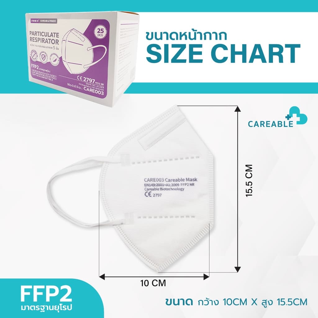 CAREABLE MASK หน้ากากอนามัยกรองอากาศ หนา 5 ชั้น FFP2 มาตรฐานยุโรปเทียบเท่า N95 รูปที่ 5