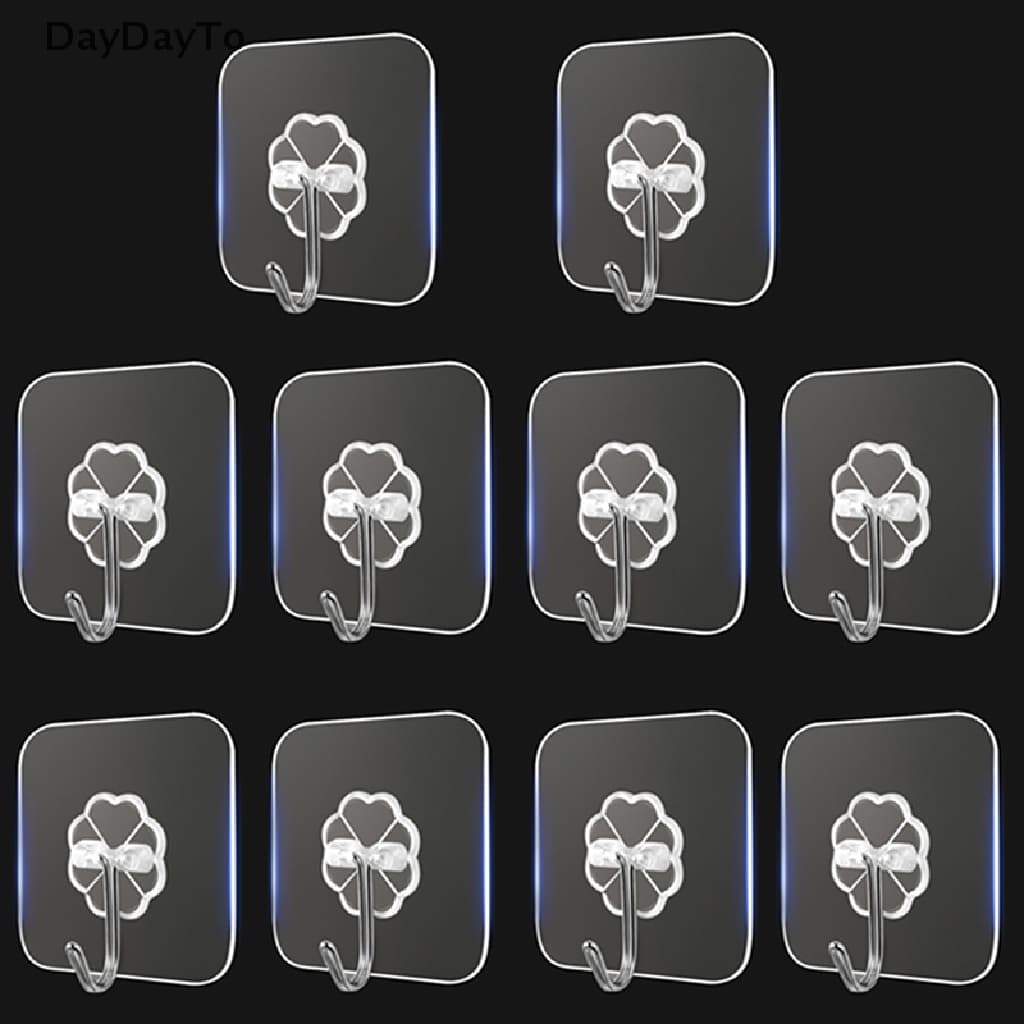 Daydayto ตะขอแขวนกุญแจ สเตนเลส แบบใส มีกาวในตัว แข็งแรง อเนกประสงค์ สําหรับห้องครัว ห้องน้ํา 10 ชิ้น รูปที่ 1