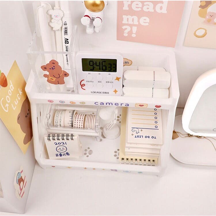 FanKe แถมฟรีสติกเกอร์ ชั้นวางเครื่องเขียน 2 ชั้น ใส่ของได้เยอะ รับน้ำหนักได้ดี รูปที่ 6