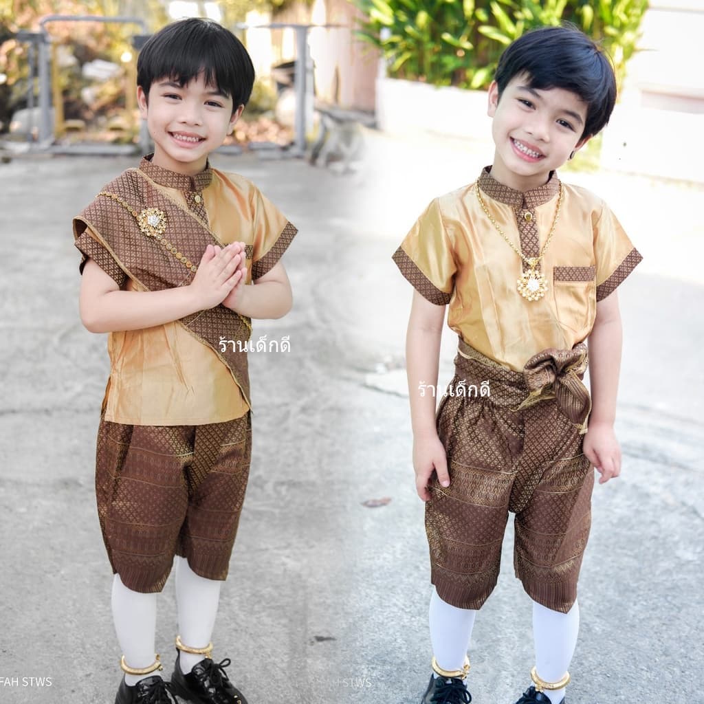 ชุดไทยเด็ก ชุดไทยเด็กชาย ทองเอก เซท3ชิ้น เสื้อ โจง ผ้าคาดเอวหรือพาดไหล่ ขนาด 1-9 ปี รูปที่ 5