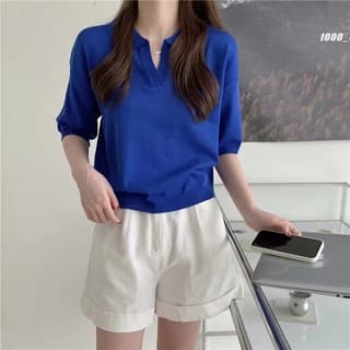 ส่งทันที Cici เสื้อแขนสั้นไหมพรม คอโปโล สีพื้น ผ้านิ่มใส่สบาย ดีไซน์เรียบๆ ทรงสวย สีสันสวย รูปที่ 8