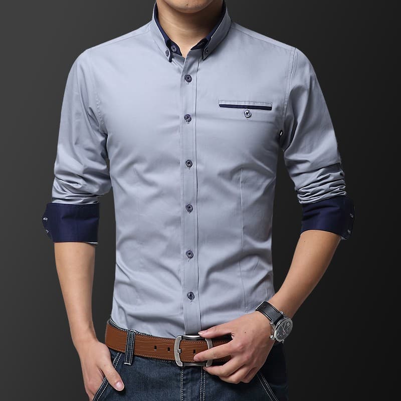 เสื้อเชิ้ต แขนยาว สไตล์ลำลอง แฟชั่นเกาหลี สำหรับผู้ชาย ขนาด M-5 Xl รูปที่ 3