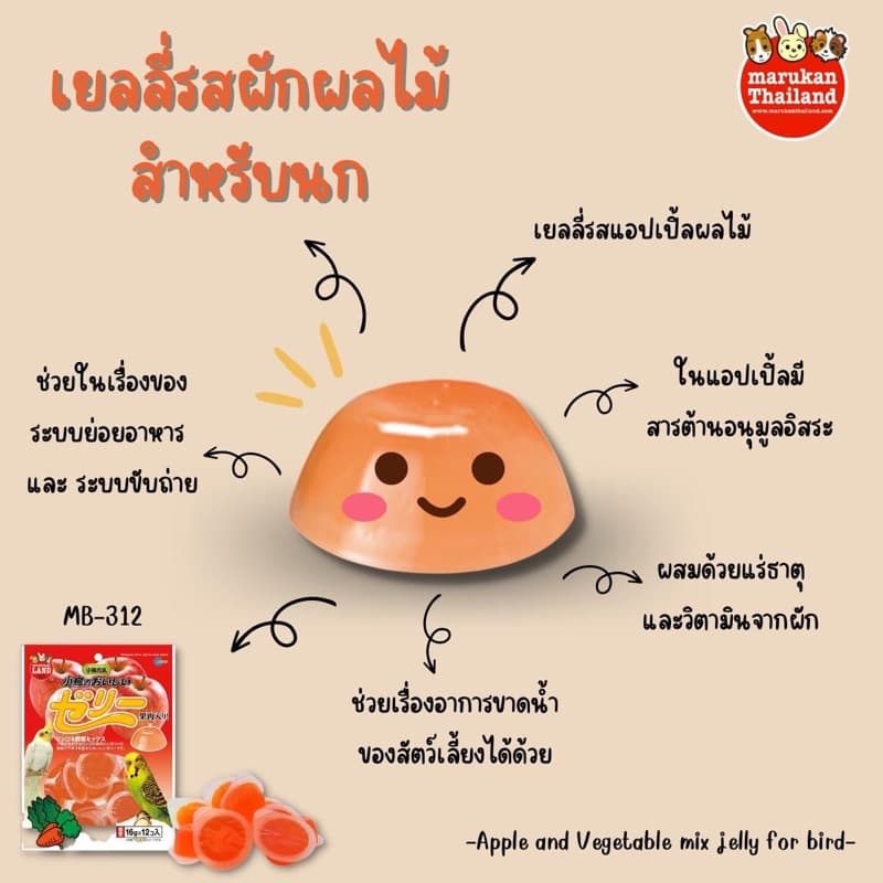 Marukan มารุคัง เยลลี่รสผักผลไม้สำหรับนก คุณภาพดีจากญี่ปุ่น 12ชิ้น MB312 อาหารนก ขนมนก รูปที่ 2