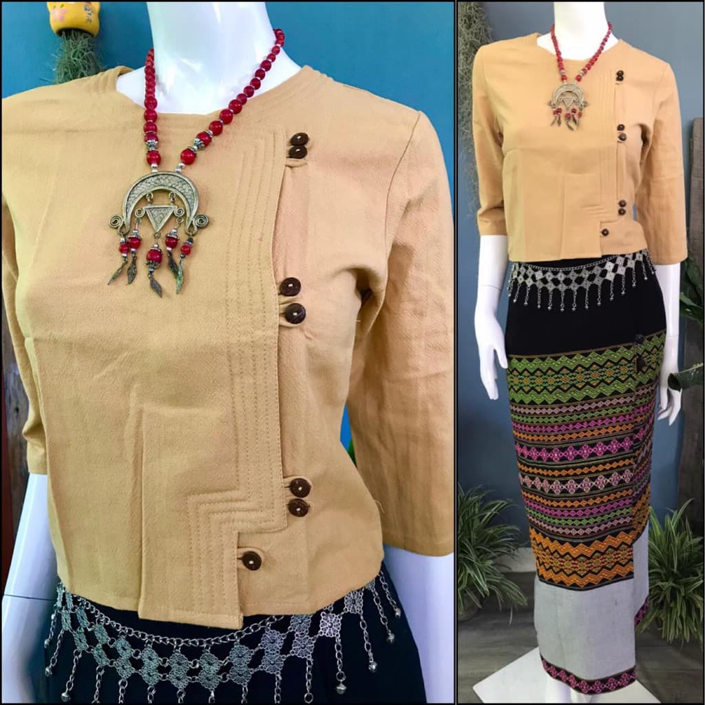 เสื้อพื้นเมืองผู้หญิงอองซานผ้าฝ้ายกระดุมกระลา size อก36,38,40,42,44,46 รูปที่ 7