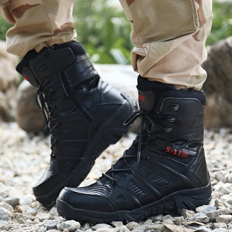 39-47 รองเท้าทหาร Mens Military Tactical Boots Leather Desert Army Combat Hiking Shoes รูปที่ 7