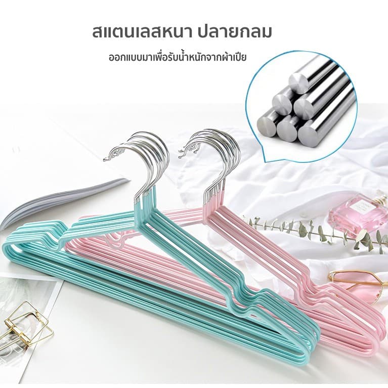 ไม้แขวนเสื้อสแตนเลส เคลือบด้วย PVC กันลื่น ยาว 40cm 1แพ็ค 10ชิ้น ไม้แขวน รับน้ำหนักได้ดี ไม้แขวนเสื้อกันลื่น รูปที่ 3