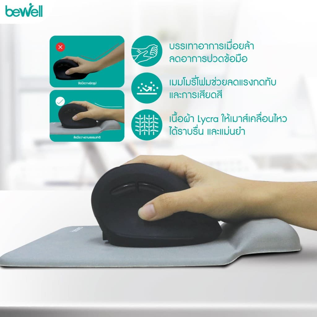Bewell แผ่นรองเมาส์เพื่อสุขภาพ ซัพพอร์ตข้อมือ ป้องกันการกดทับของเส้นประสาท มาพร้อมแผ่นรองกันลื่น รูปที่ 2
