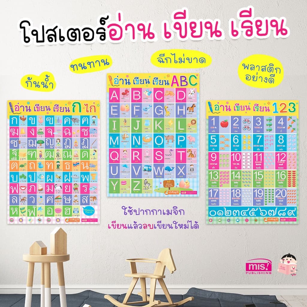 โปสเตอร์พลาสติก อ่าน เขียน เรียน ก ไก่ ABC 123 สระไทย ตารางสูตรคูณ ใช้ร่วมกับปากกาพูดได้ ซื้อแยกหมวดได้ MIS Talking Pen รูปที่ 2