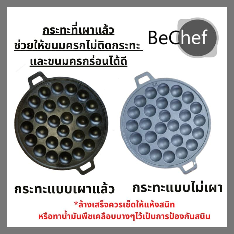 กระทะขนมครก ไข่นกกระทา รุ่นมีด้าม 14 หลุม เผาแล้ว กะทะเหล็กหล่อ ทาโกะยากิ ใช้ได้กับเตาทุกแบบ รูปที่ 3