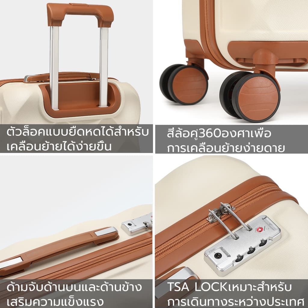 SiamChoice ​กระเป๋าเดินทางล้อลาก ล้อคู่ 20นิ้ว แถมกระเป๋า bags Travel luggage วัสดุABS TSAล็อค รุ่นซิปYKK รูปที่ 5