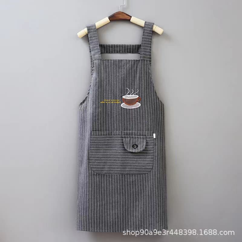 ผ้ากันเปื้อน ชุดกันเปื้อนมีกระเป๋าหน้า Cooking Apron ลายแก้วกาแฟเย็บปัก เนื้อผ้าcotton ลายCOFEE CUP รูปที่ 3