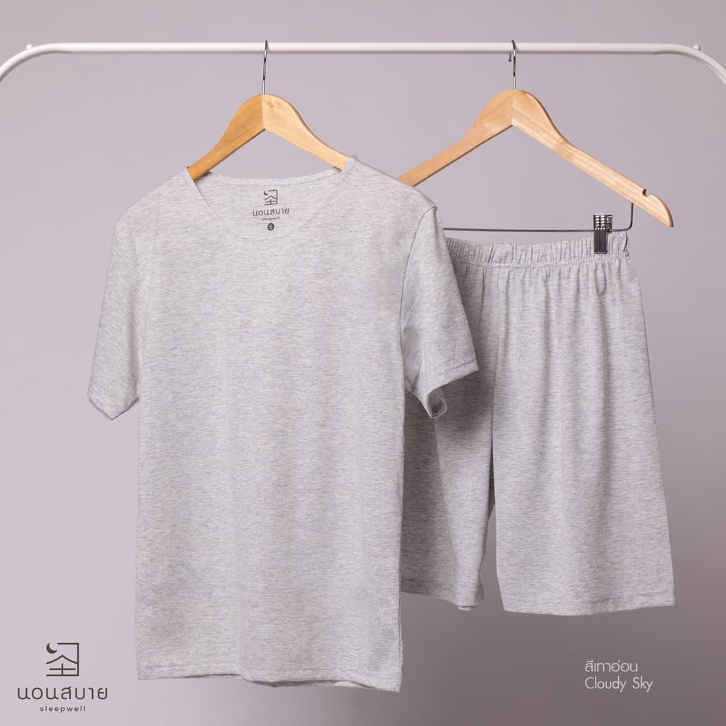 ชุดนอนผู้ชาย เสื้อ+กางเกงขาสั้น ผ้าฝ้าย มินิมอล เรียบๆ นอนสบาย ใส่สบายสินค้าคุณภาพ รูปที่ 4
