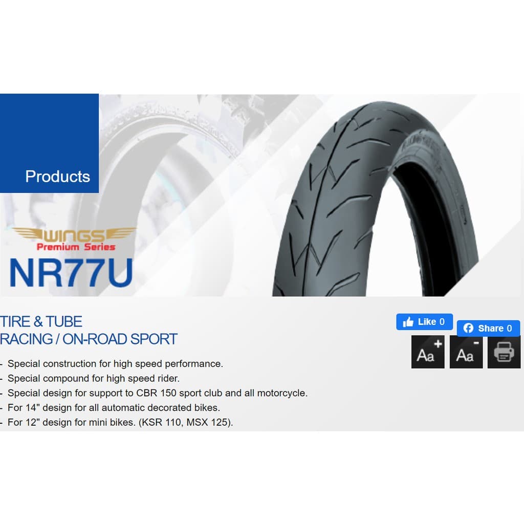ยาง Yamaha Grand Filano คู่หน้าหลัง 110/70ขอบ12 110/70-12 ยี่ห้อ IRC ลาย PREMIUM WINGS ไม่ต้องใช้ยาใน) รูปที่ 9