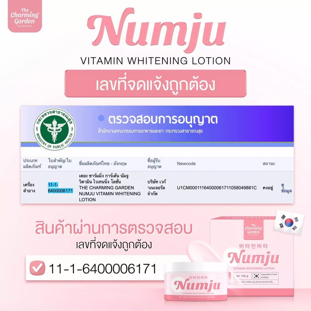 ซอง-กระปุก Numju Vitamin Whitening Lotion 100 ml นัมจู วิตามิน ไวท์เทนนิ่ง โลชั่น รูปที่ 9