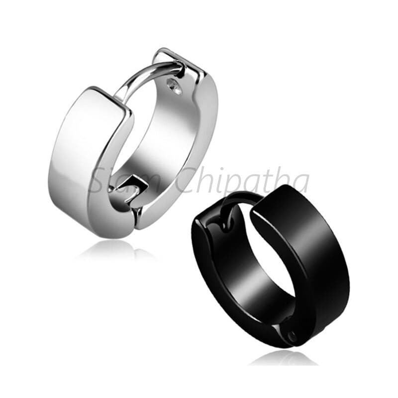 ต่างหู ตุ้มหู จิว ต่างหูผู้ชาย | Y-H | Punk Men Black Stainless Steel Hoop Piercing Round Earrings for Women - 1 ข้าง รูปที่ 4