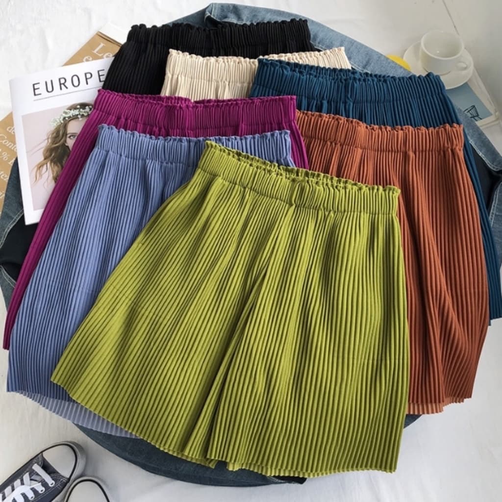 กางเกงพลีทขาสั้น ใส่สบาย อัดกลีบ พริ้วทรงสวย Free size รูปที่ 2
