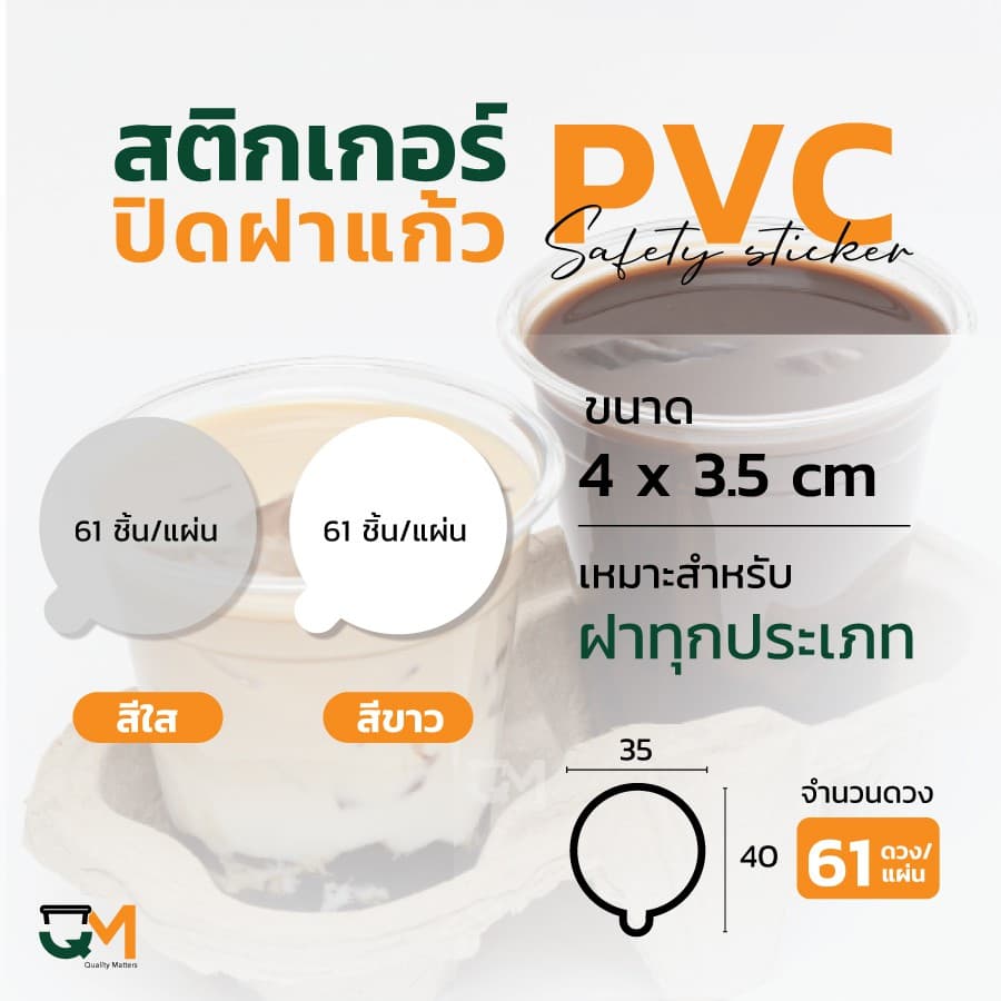 สติกเกอร์ปิดฝาแก้ว สติกเกอร์กันหก สติกเกอร์เดลิเวอรี่ กันน้ำหก สีขาว วงกลม รูปที่ 1