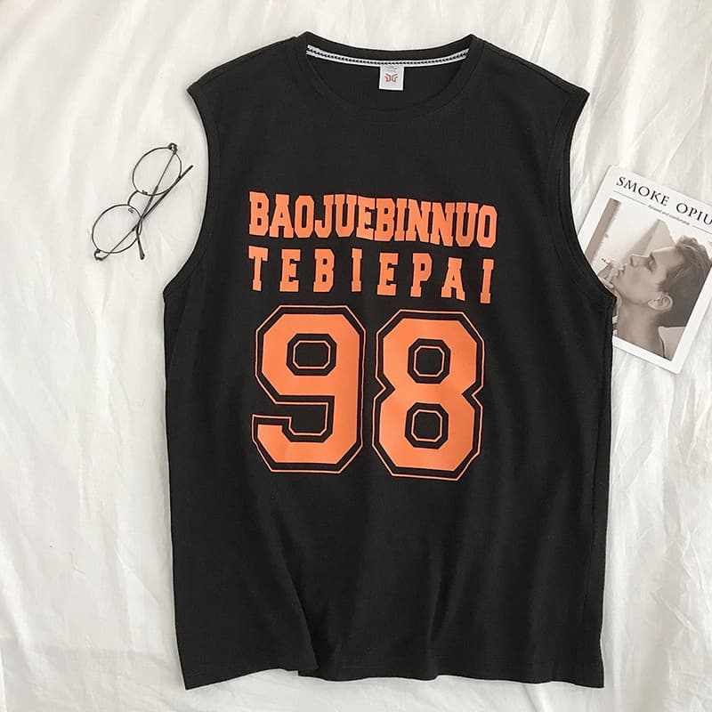 Men INS Fashion Tank Oversize 98 เสื้อกล้ามผู้ชาย เสื้อยืดผู้ชาย90 ลายอักษรสกีนมาใหม่ รูปที่ 6