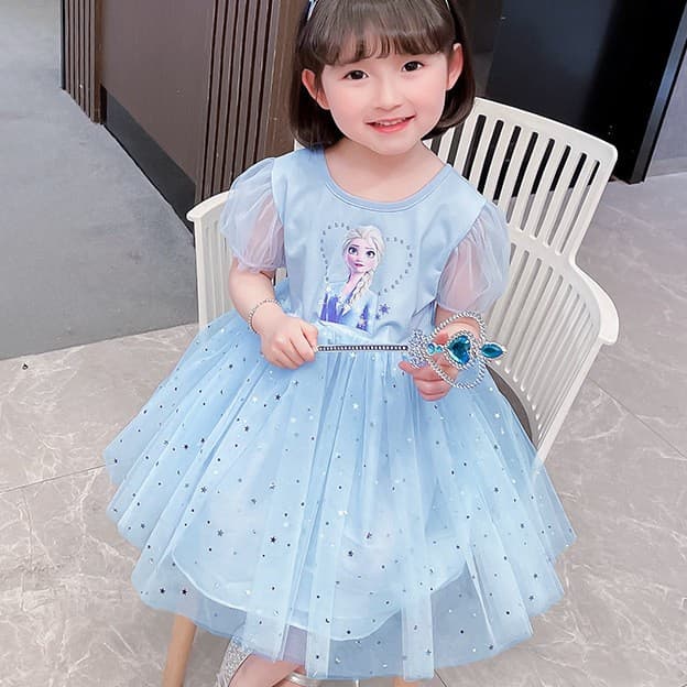 ชุดเดรสกระโปรง ผ้าฝ้าย ปักเลื่อม ลายเจ้าหญิงเอลซ่า แอนนา สําหรับเด็กผู้หญิง รูปที่ 6
