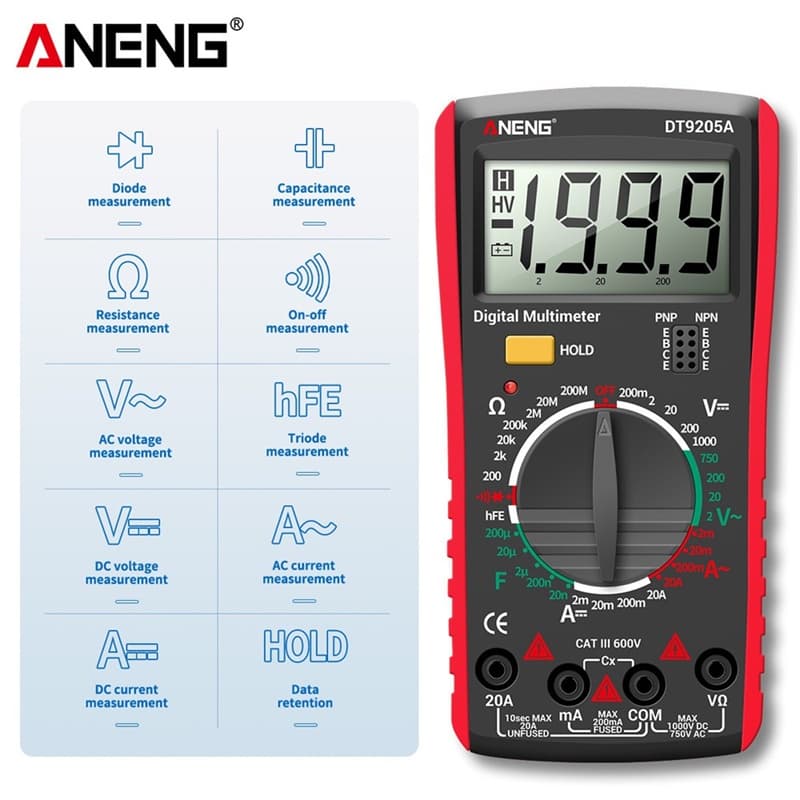 มัลติมิเตอร์ DT9205A มัลติมิเตอร์ดิจิตอล มิตเตอร์วัดไฟ วัดกระแสไฟ ดิจิตอลมัลติมิเตอร์ มิตเตอร์วัดไฟดิจิตอล multimeter รูปที่ 8