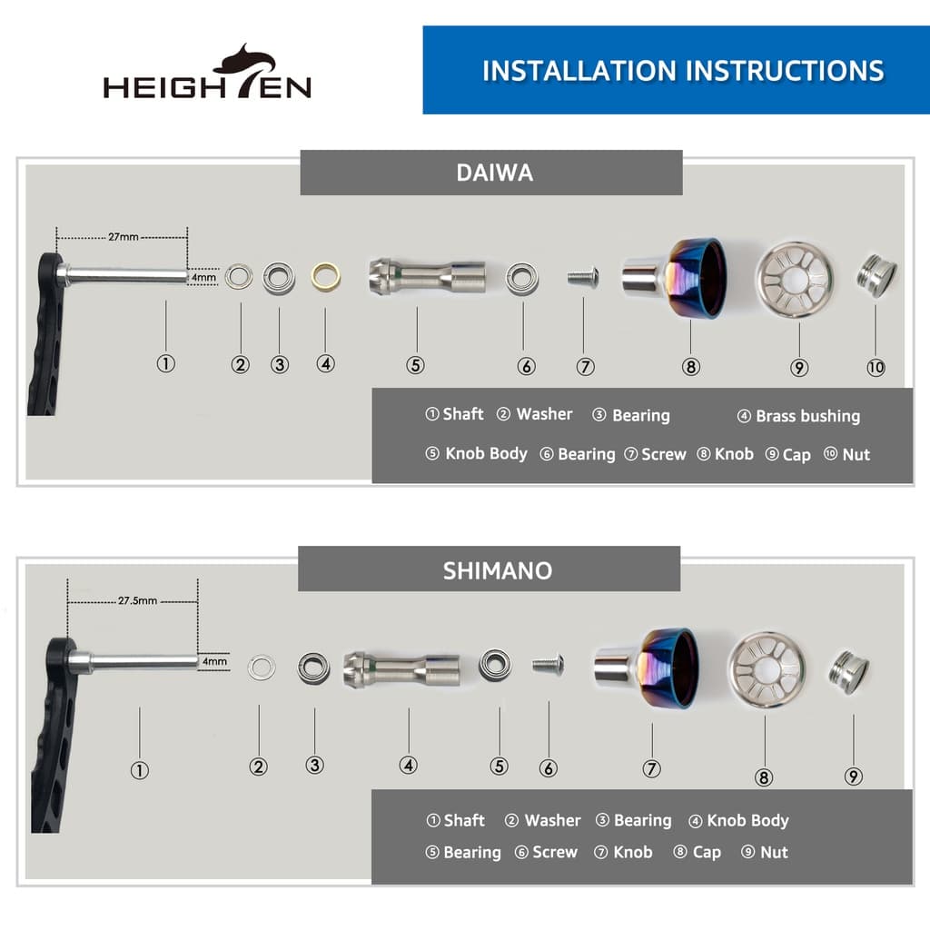 HEIGHTEN ลูกบิดมือจับรอก 24.5 มม. สําหรับด้ามจับรอก Shimano Type A และ Daiwa Type S รูปที่ 8
