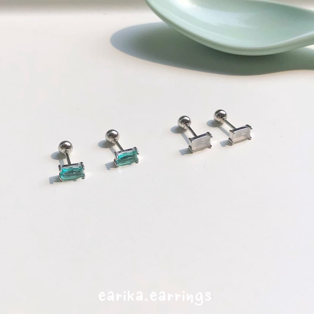 earika.earrings - gem square piercing จิวหูเงินแท้จี้เพชรทรงสี่เหลี่ยม เหมาะสำหรับคนแพ้ง่าย รูปที่ 9