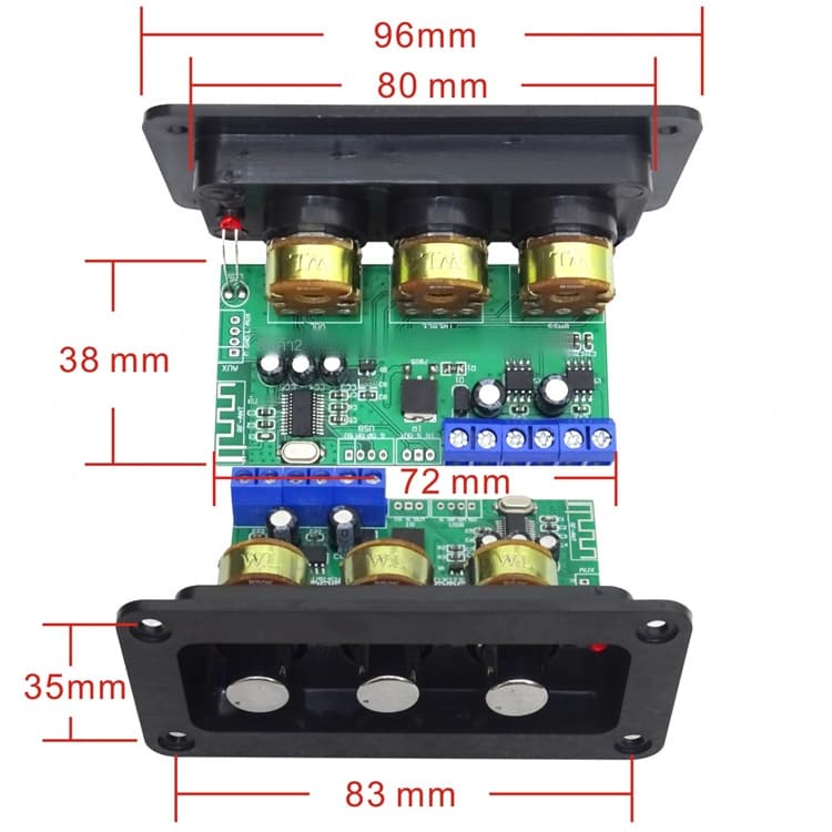 แอมป์จิ๋วบลูทูธ Bluetooth5.0 ช่องซ้ายและขวา 2×20W ปรับเสียงเบสสูงและต่ำ 12V-18V 3A บอร์ดขยายเสียงดิจิตอล รูปที่ 8