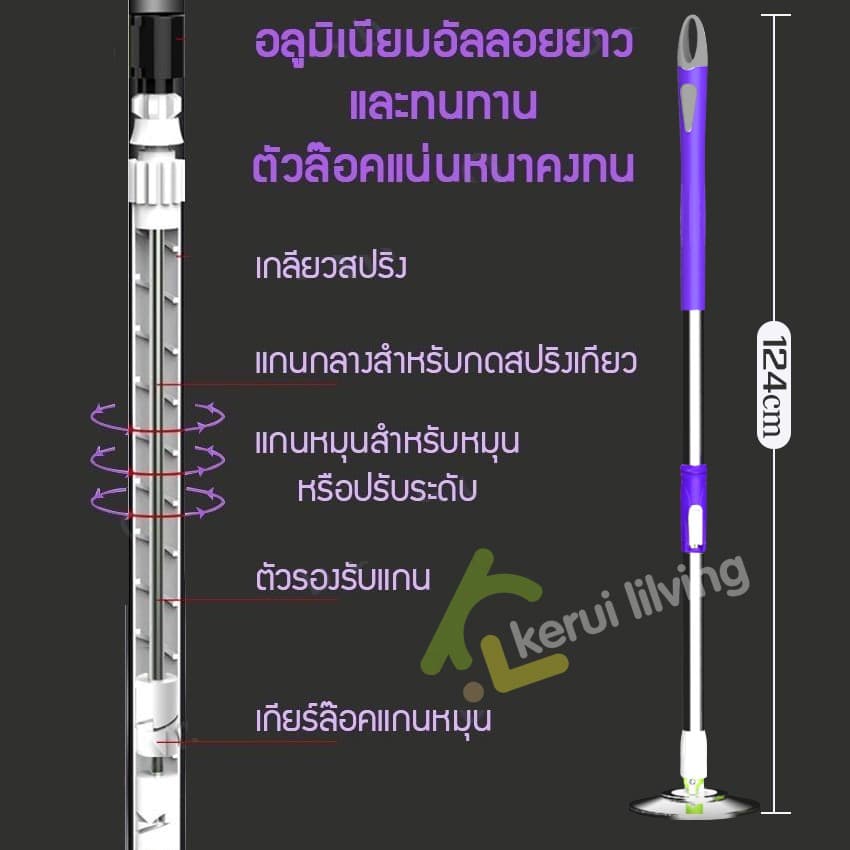 Cobbe ไม้ถูพื้นสแตนเลส ไม้ม็อบ ชุดไม้ถูพื้น พร้อมผ้าม็อบ อุปกรณ์ทำความสะอาดพื้น รูปที่ 3