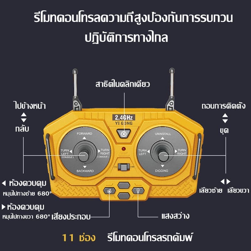 11channel alloy รถขุดบังคับ 2.4G รถบังคับ 1:20 วัสดุโลหะผสม รถแม็คโครบังคับ รถดั้มบังคับ รถของเล่นเด็ก แม็คโครบังคับ รูปที่ 6