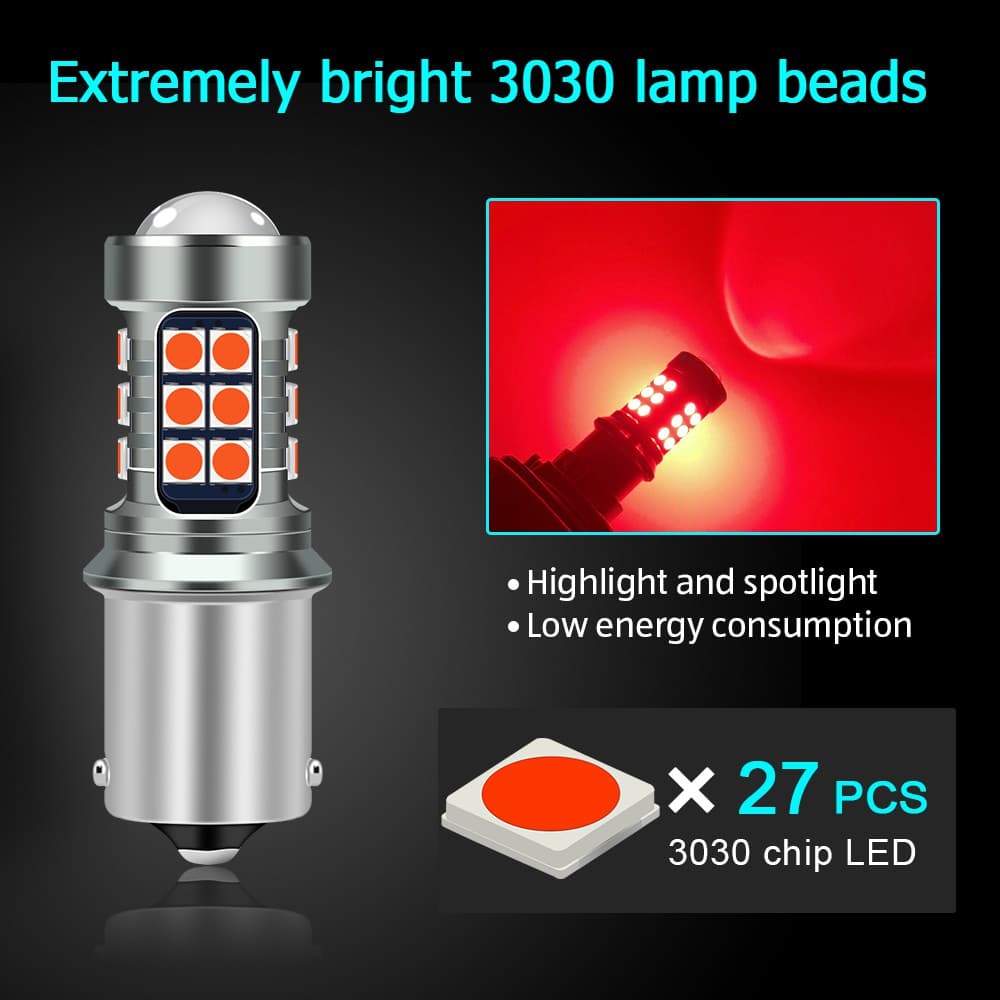 1 ชิ้น 27LED หลอดไฟเบรกท้ายรถยนต์ T20 7440 W21W 7443 1157 BAY15D 1156 หลอดไฟเลี้ยว ไฟเบรค แฟลชสามครั้ง รูปที่ 2