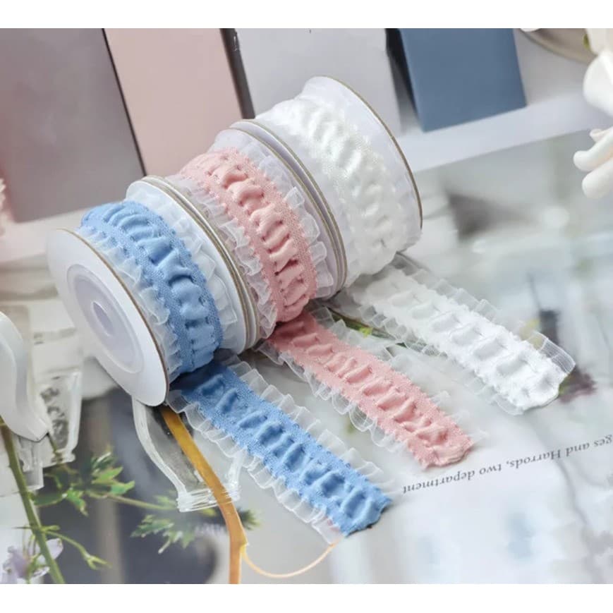 ริบบิ้นผ้ายืด ระบายลูกไม้ สไตล์เกาหลี ญี่ปุ่น น่ารักมาก kawaii ขนาด 3.8 cm. รูปที่ 2