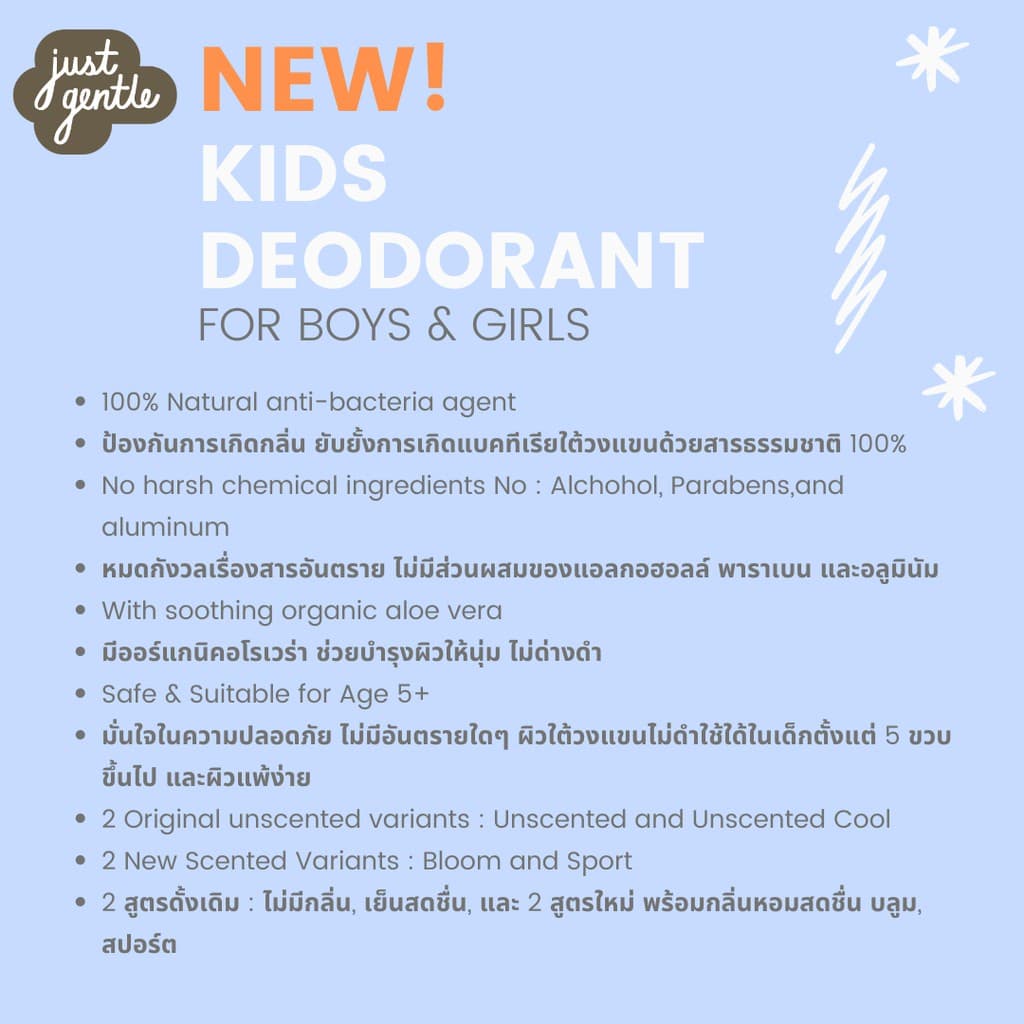 Just Gentle โรลออนเด็ก สูตรไม่มีกลิ่น Organic Kids Deodorant - Unscented รูปที่ 3