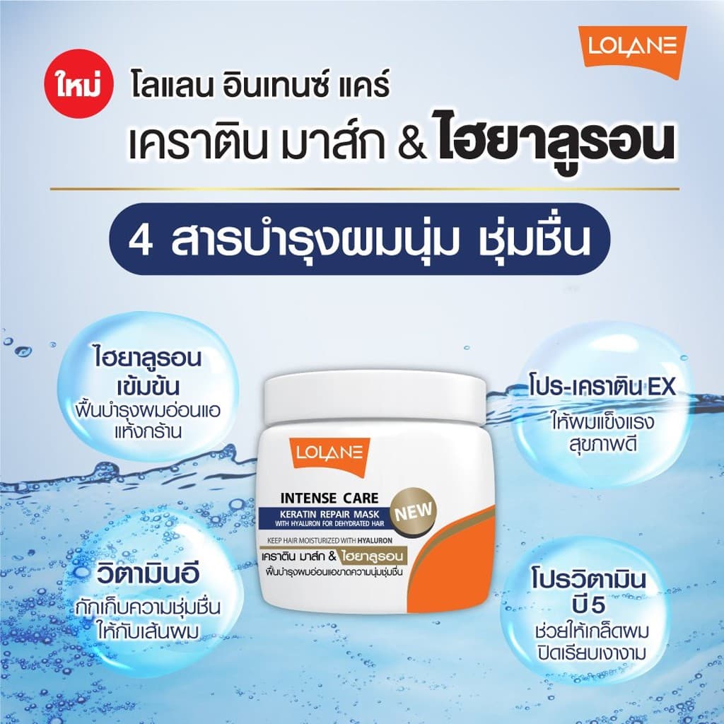 โลแลน ทรีทเม้นท์ผม อินเทนซ์ แคร์ เคราติน LOLANE INTENSE CARE KERATIN REPAIR MASK 100/200 g. รูปที่ 2