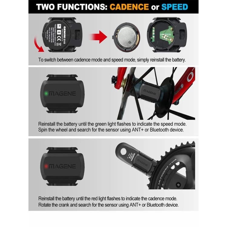 Magene S3+ ความเร็ว cadence Sensor บลูทูธมด Dual Sensor ใช้งานร่วมกับ Wahoo Onelap Zwift รูปที่ 3