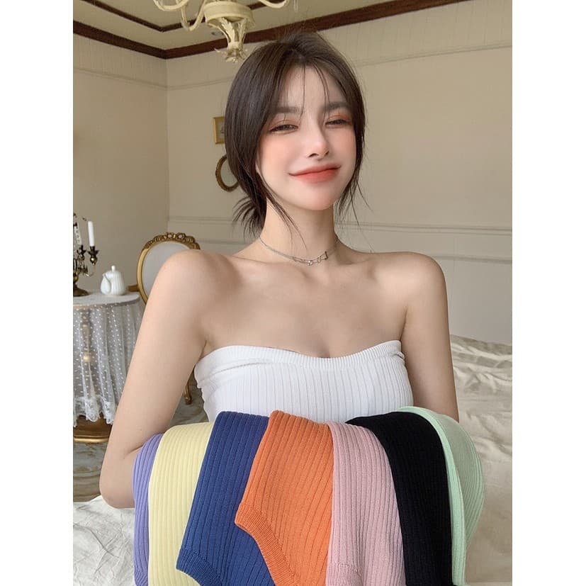 Cicishop เสื้อเกาะอกผ้าไหมพรม ทอร่องใหญ่เนื้อผ้าดีมาก สีคัลเลอร์ฟูลสุดๆ รูปที่ 1