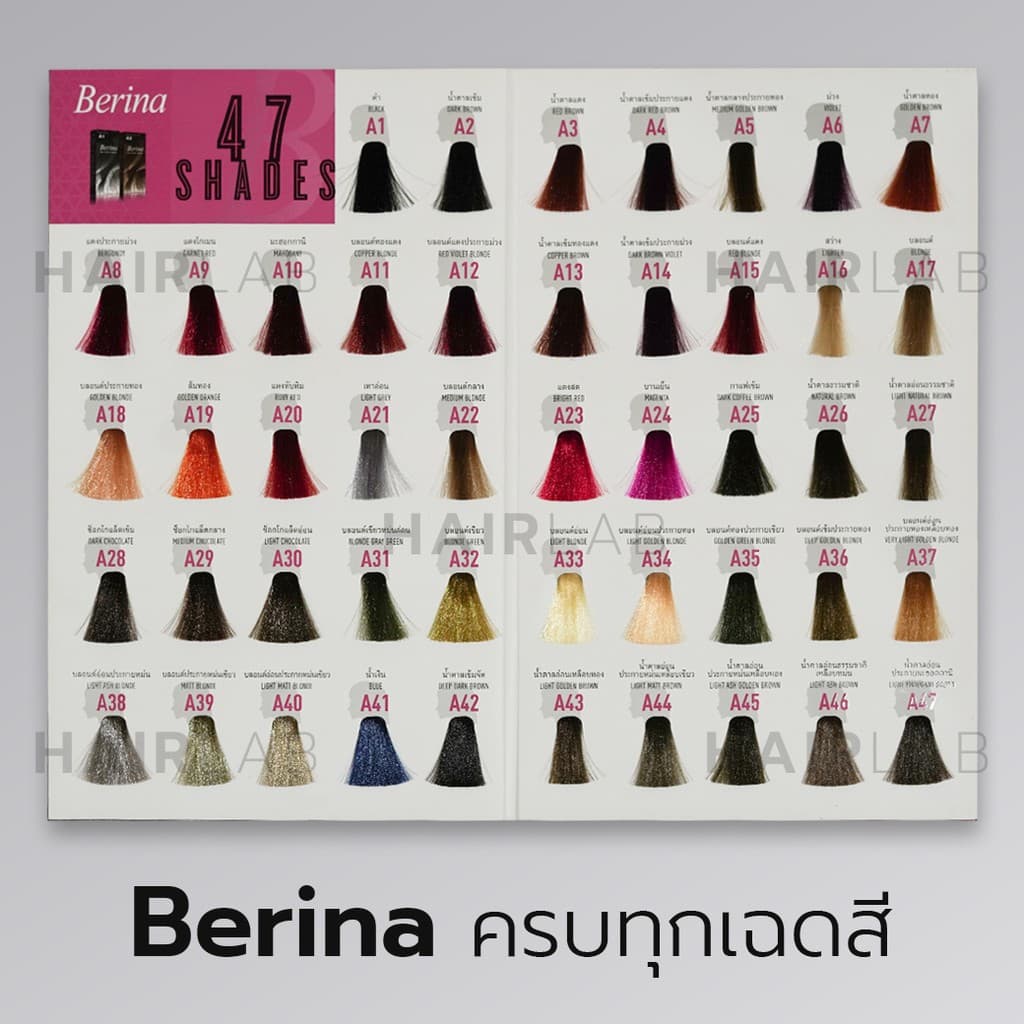 ครบทุกสี Berina A1-A47 เบอริน่า สีย้อมผม ยาย้อมผม ปิดผมหงอก ปิดผมขาว ครีมเปลี่ยนสีผม กัดสีผม รูปที่ 2