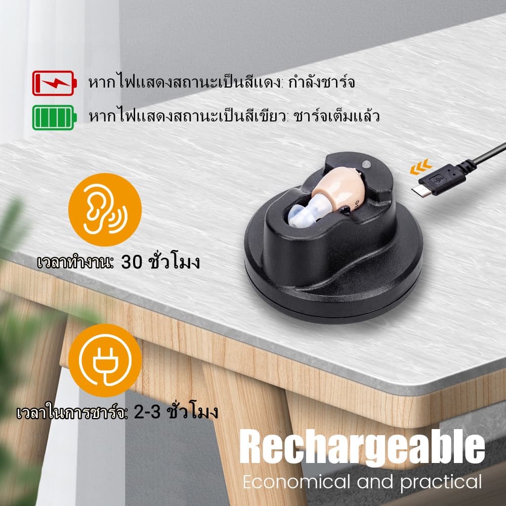 เครื่องช่วยฟัง ITE แบบชาร์จไฟขนาดเล็กเครื่องขยายเสียงที่มองไม่เห็นสำหรับการสูญเสียการได้ยินเครื่องช่วยคนหูหนวกสำหรับอุปกรณ์การได้ยินผู้สูงอายุ รูปที่ 3