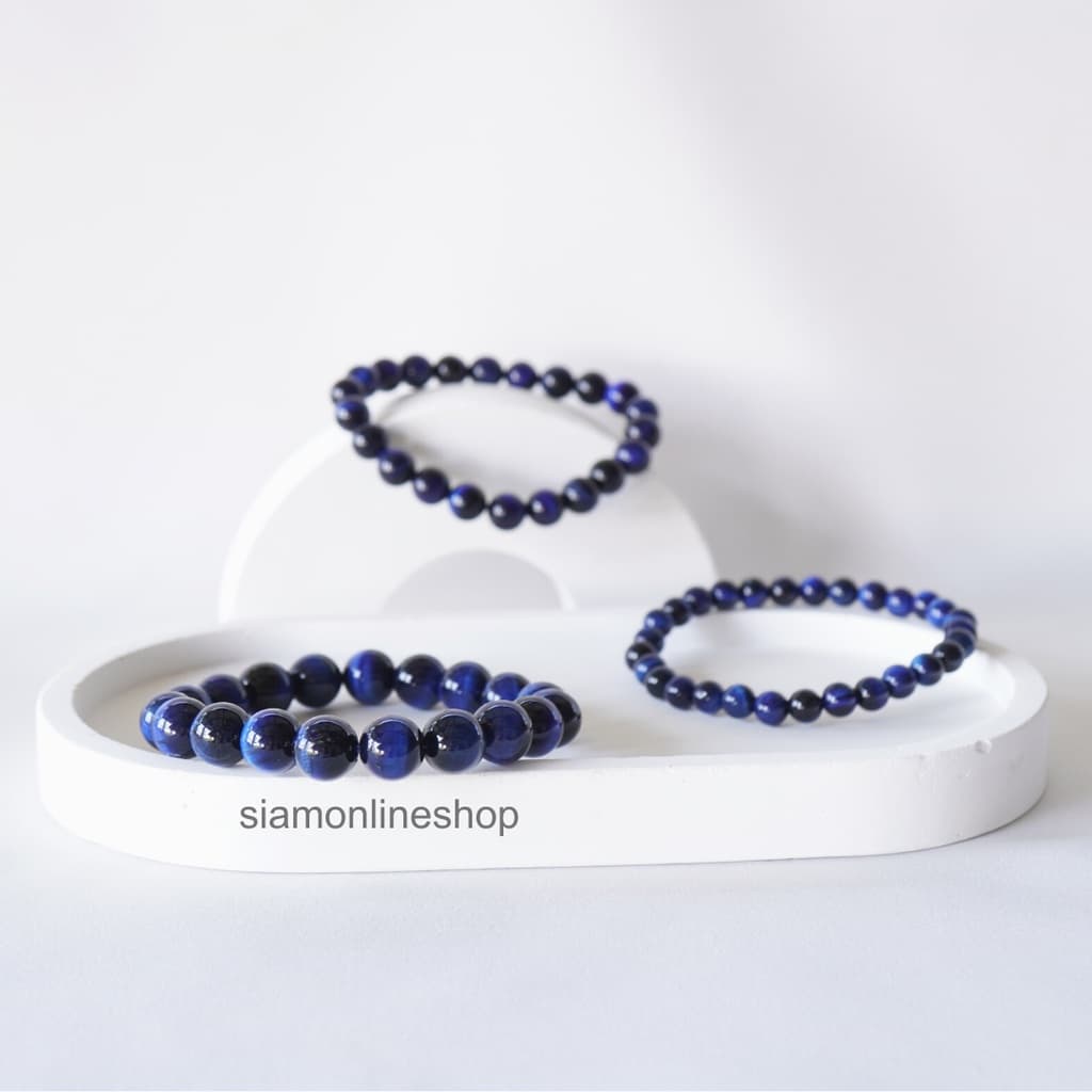 BLUE TIGEREYE หินบลูไทเกอร์อาย พลอยตาเสือสีน้ำเงิน เลือกขนาดเม็ดหินได้ สร้อยข้อมือหินแท้ by siamonlineshop รูปที่ 5