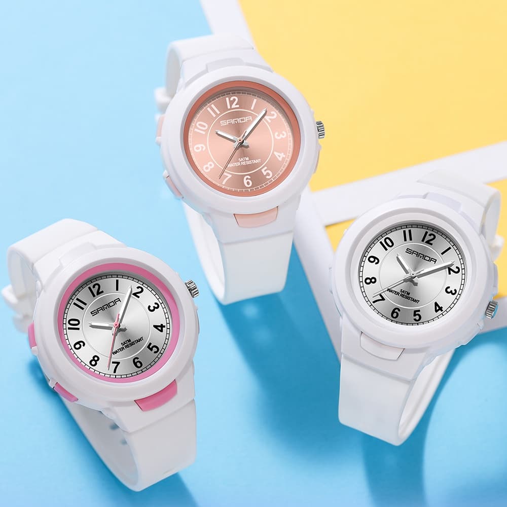 Sanda 2022 นาฬิกาข้อมือสปอร์ต กันน้ํา สีพื้น สําหรับเด็กผู้ชาย ผู้หญิง 6095-14 รูปที่ 2