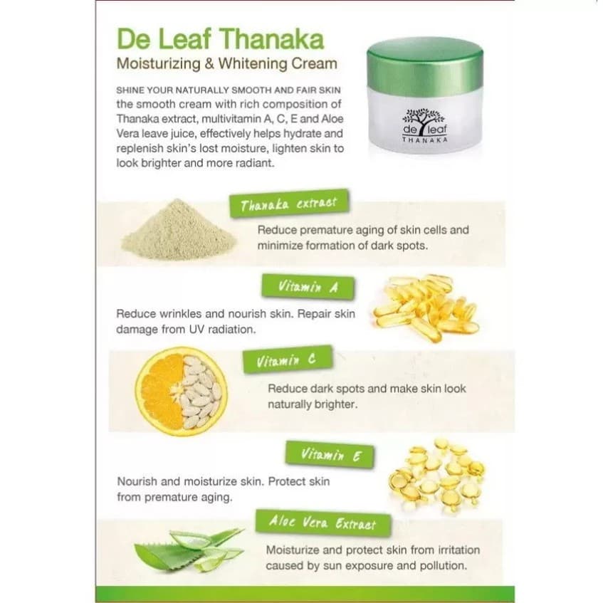 De Leaf Thanaka เดอ ลีฟ ทานาคา มอยส์เจอร์ไรซิ่ง ไวท์เทนนิ่ง ครีม ลดรื้วรอย ปกป้องผิวจากแดด SPT-MWC913 รูปที่ 5