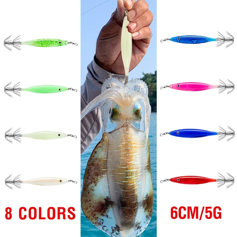 เหยื่อตกปลาหมึกเรืองแสงในที่มืด พลาสติกแข็ง 3D 8 สี 6 ซม. 5 กรัม 1 ชิ้น รูปที่ 5