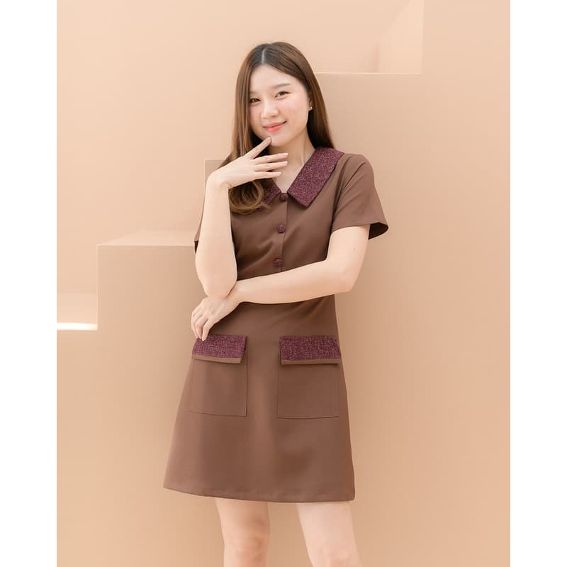 Mulberry dress - ชุดเดรสทำงาน ชุดทำงานผู้หญิง เดรสคอปก มีกระเป๋า สวยสุภาพ - CRAYONBRAND รูปที่ 7
