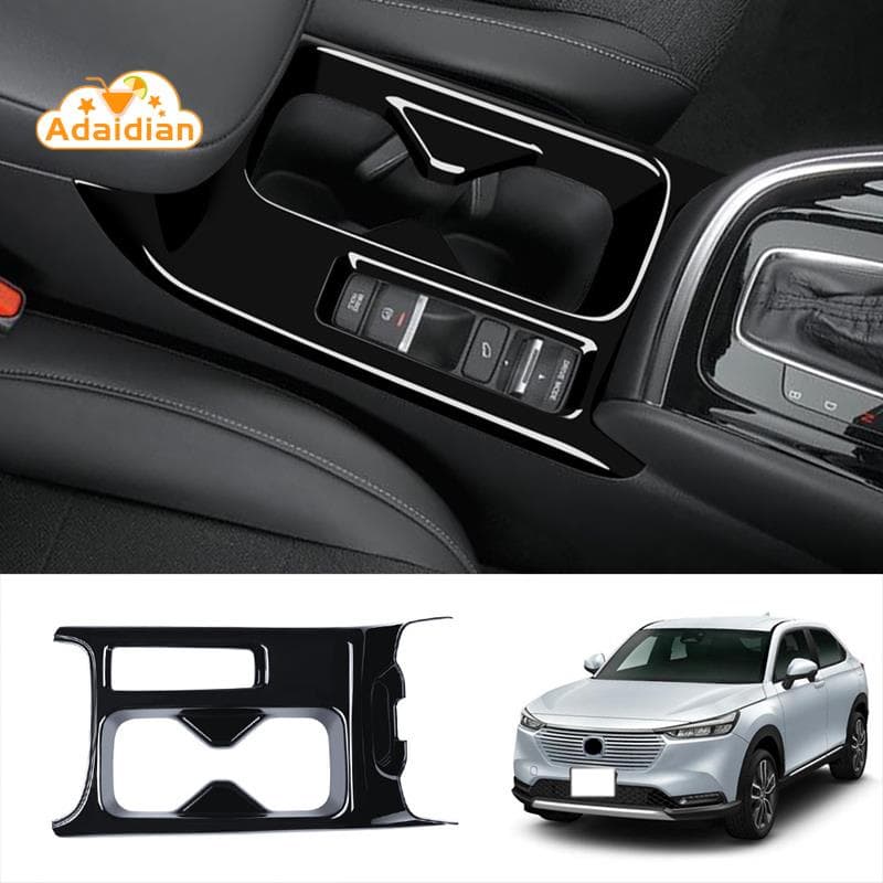 รถเคลือบเงาสีดําคอนโซลกลางถ้วยน้ําผู้ถือตกแต่งฝาครอบสติกเกอร์ Trim สําหรับ Honda HRV HR-V Vezel 2021 2022 RHD รูปที่ 1