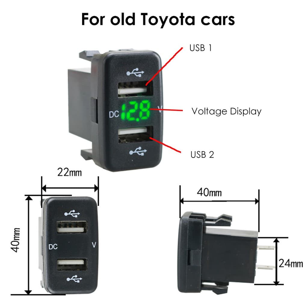 12V-24V รถ 4.2A พอร์ต USB แบบคู่ซ็อกเก็ตเครื่องชาร์จโวลต์มิเตอร์ปลั๊กไฟสำหรับ Toyota รูปที่ 3