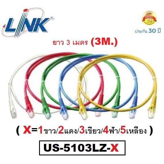 LAN LINK รุ่น US-5103LZ-X RJ45, CAT6 UTP Cable ยาว 3M. - ประกัน30 ปี รูปที่ 1