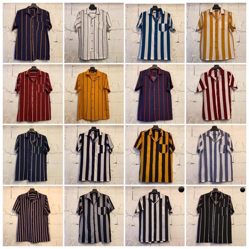 เสื้อฮาวาย ลายทาง ลายริ้ว เสื้อเชิ้ต hawaii เชิ้ตเกาหลีไซส์m l xl 2xl 3xl 4xl ผ้านิ่มใส่สบายไม่ร้อน ใส่ได้ทั้งชายและหญิง รูปที่ 1