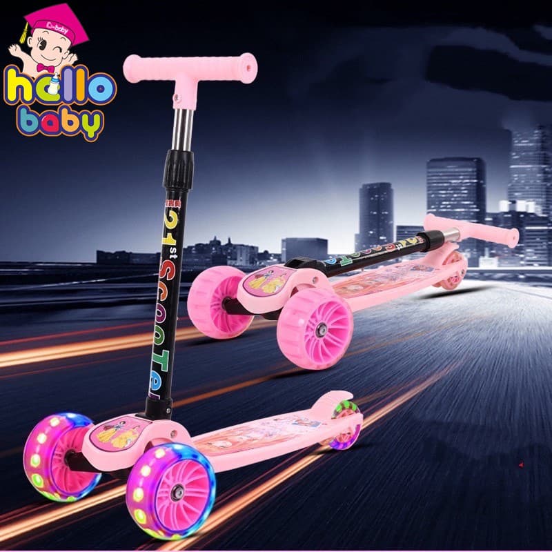 Scooterเด็ก สกู๊ตเตอร์ส สกู๊ตเตอร์เด็ก3ล้อ ปรับความสูงได้ 3ระดับ ข้างต้น3สกู๊ตเตอร์กันลื่นขาเดียวเด็กทารก รูปที่ 1
