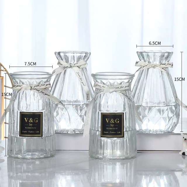 แจกันดอกไม้แก้ว vase โปร่งใสแจกันยุโรปห้องนั่งเล่นที่เรียบง่ายตกแต่ง แจกันทรงเพรช+โบว์สุดน่ารัก รูปที่ 6