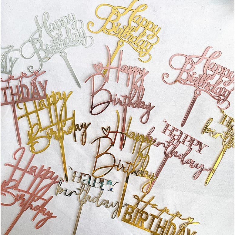 10 ท็อปเปอร์ตกแต่งเค้กทรงอะคริลิค Happy Birthday ใหม่ รูปที่ 1