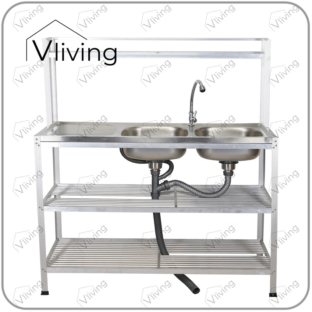 Vliving ซิ้งค์ล้างจาน อ่างล้างจาน สแตนเลส 2หลุม 3ชั้น มีบน รูปที่ 2